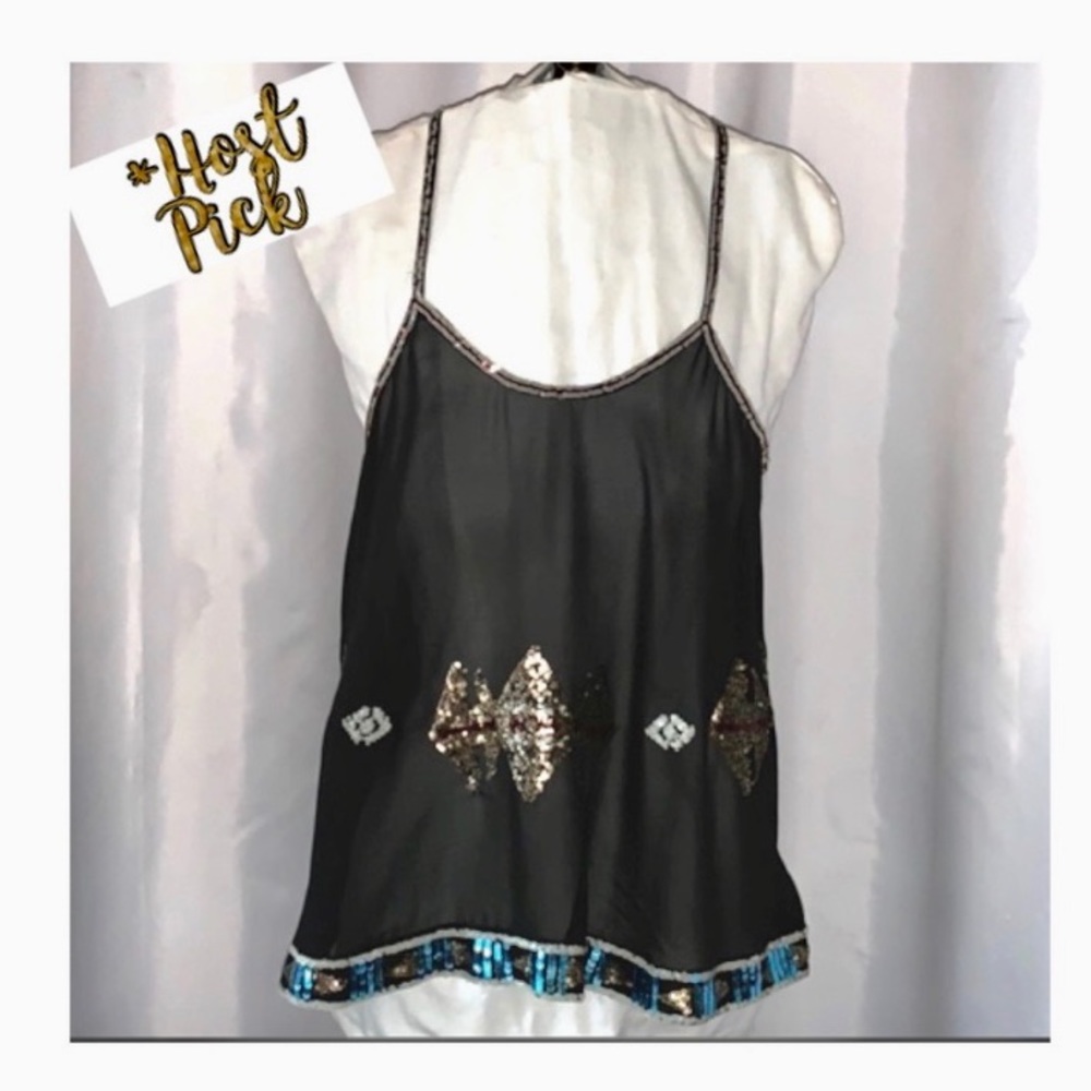BB Dakota S Black Sheer Sequin Camisole